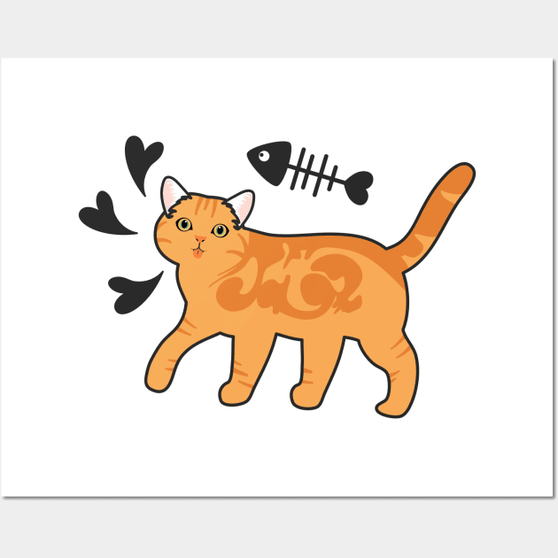 Doodle American Shorthair Cat - Orange Wall Art by LulululuPainting